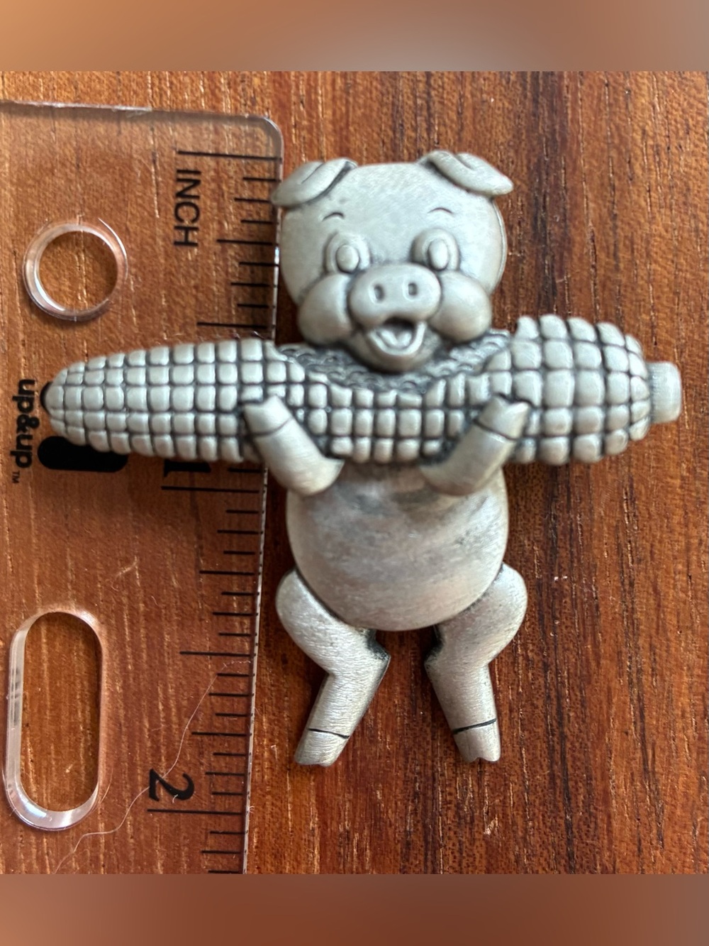 VTG Jonette Jewelry JJ Silver-Tone Pig Brooch Holding Corn Women's Jewelry